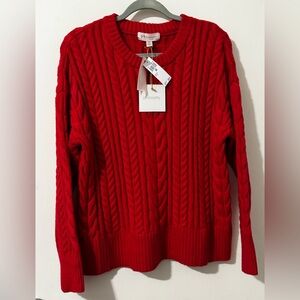 NWT Philosophy Bright Red Cable-Knit Crewneck Sweater - SIZE M